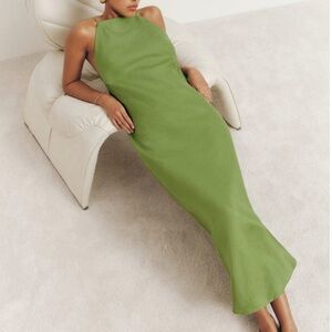 Reformation Selia Linen Dress in Avocado size S